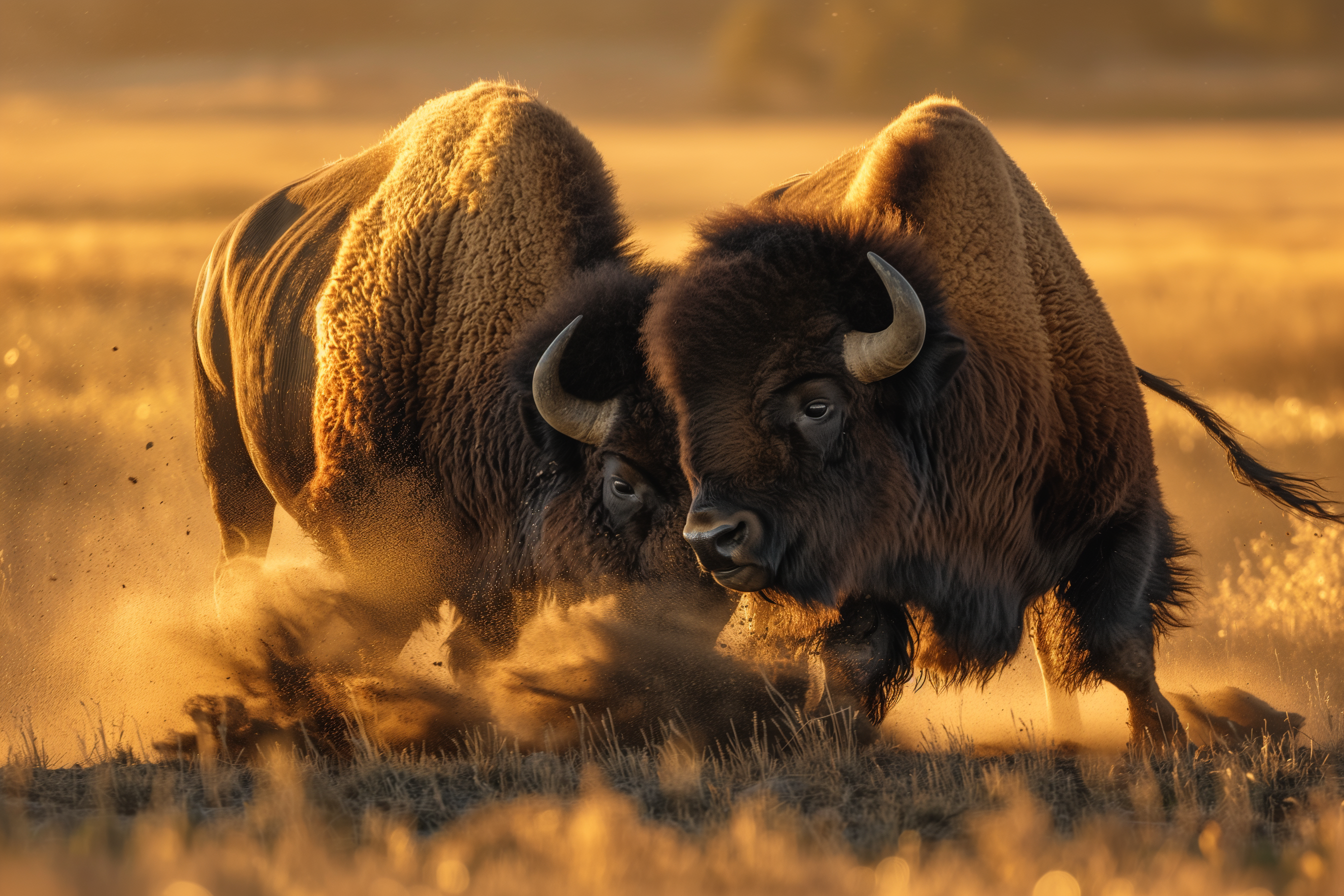 Young bison sparring