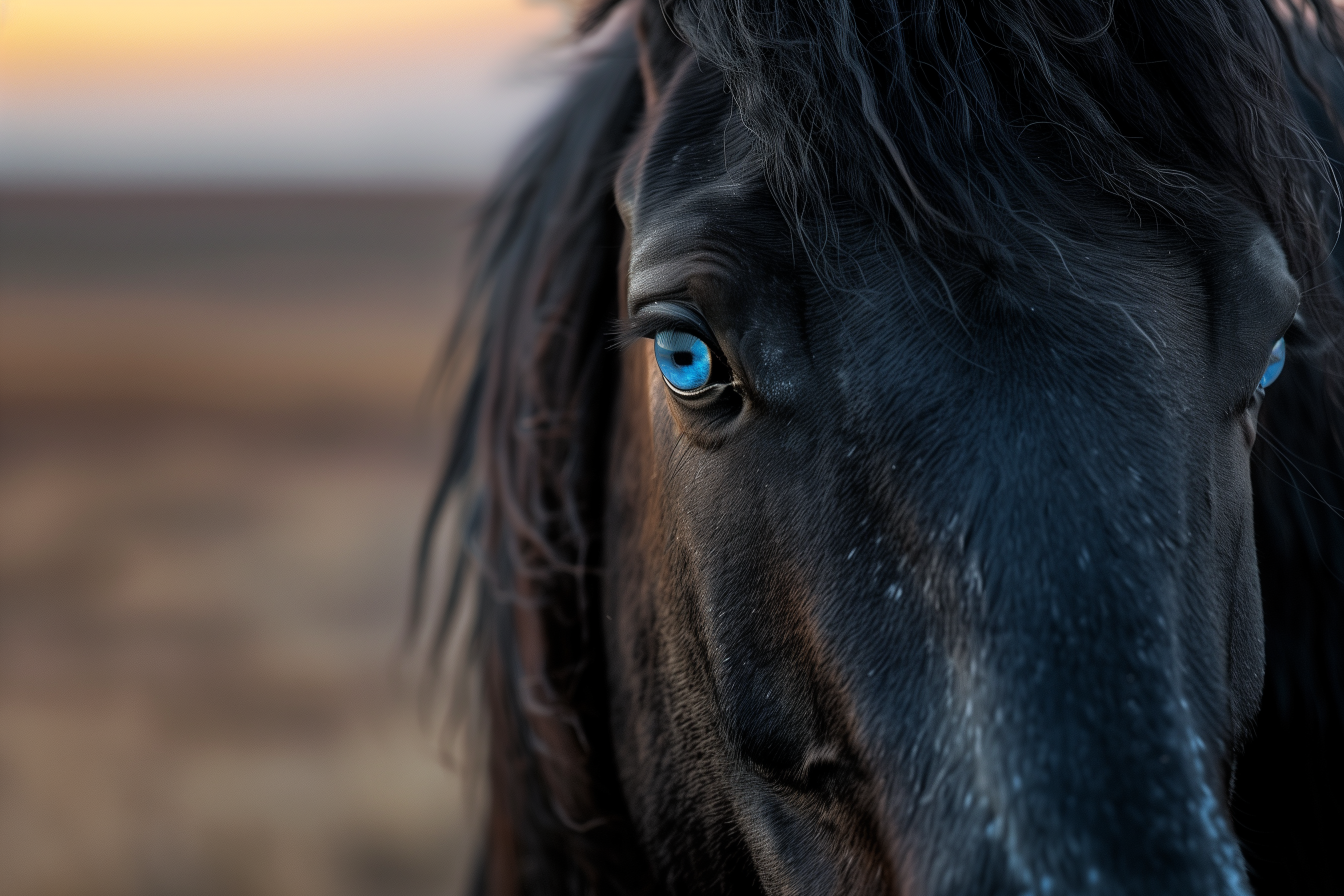 Roan horse face close up at sunset