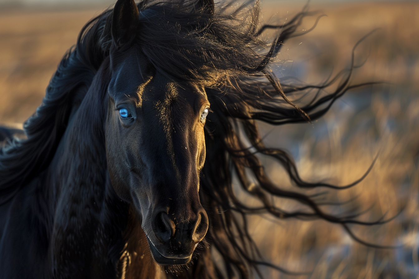 Black mare with blue eyes